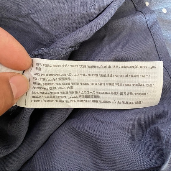 Abercrombie & Fitch Polka Dot Mini Dress Blue Ruffle Hem Size Large Preppy - Picture 10 of 12